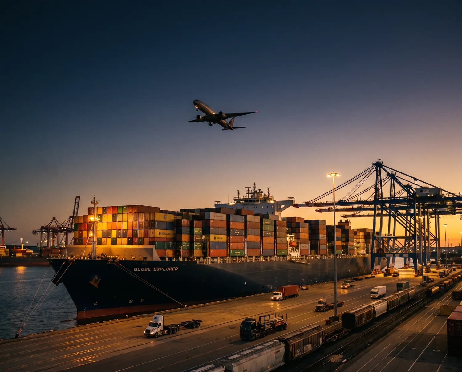Container ship and cargo plane on the China — Ukraine route